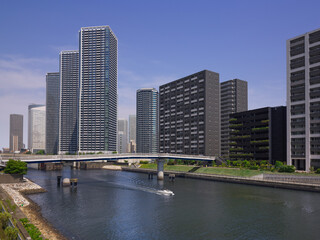 Fototapeta na wymiar Taken in May 2023 of tower apartments near Harumi and Kachidoki, Chuo-ku, Tokyo.