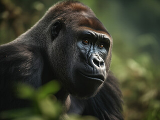 Obraz premium A Gorilla in Nature with a Shallow Depth of Field | Generative AI