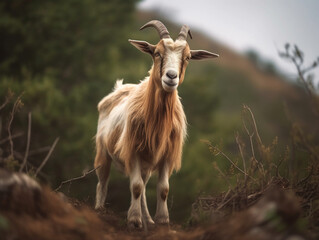 A Goat in Nature with a Shallow Depth of Field | Generative AI