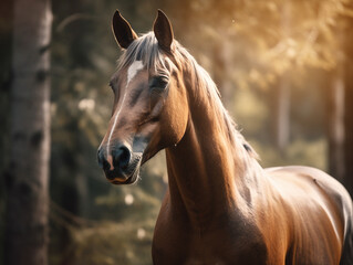 Obraz premium A Horse in Nature with a Shallow Depth of Field | Generative AI