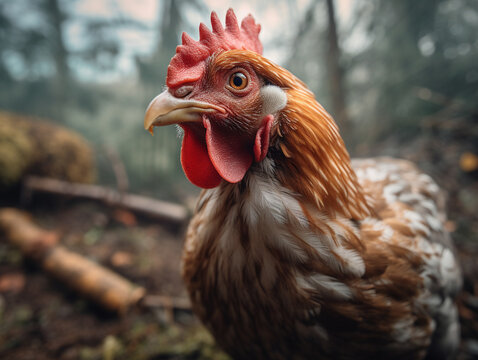 A Chicken in Nature with a Shallow Depth of Field | Generative AI