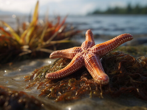 A Starfish in Nature with a Shallow Depth of Field | Generative AI