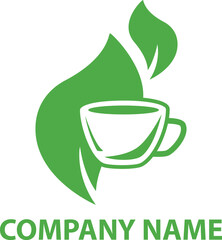 Professional and creative logo design template of the green tea with the cup and the tea leaf using the negative space concept in a very abstract and unique style. 