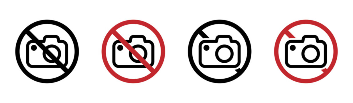 No camera vector symbols. Forbidden photo warnings signs set