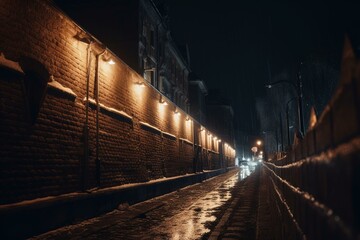 Nighttime city wall. Generative AI