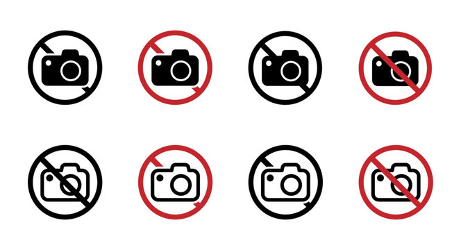 No camera vector symbols. Forbidden photo warnings signs collection