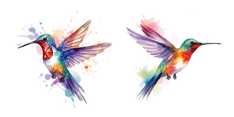 flying hummingbird or colibri bird watercolor hand paint vector © feni