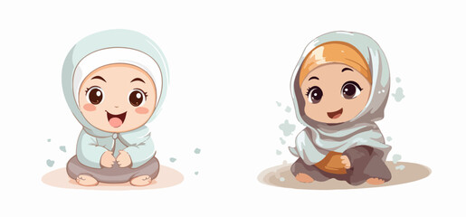 cute baby wearing muslim hijab pashmina vector illustration