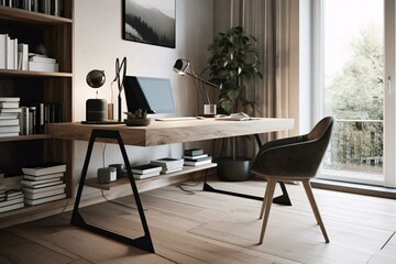 A modern home office design with simple natural elements. Generative AI