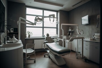 Fototapeta na wymiar Clinic room with dental and cosmetic equipment. Generative AI