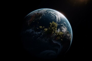 Black background with Earth and Sun. Generative AI