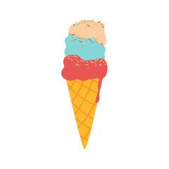 Colorful softy ice cream in a waffle cone vector illustration. Color minimalistic summer illustration