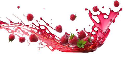 product shot of raspberry juice flavor splatter over transparent background, alpha channel, created with Generative AI technology