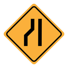  Road narrows on left. Traffic symbols. vector illustration on Yellow background..eps