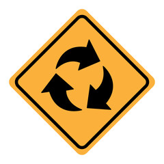 Roundabout sign. Traffic rules and safety. Black on yellow background..eps