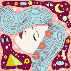 Beautiful woman sleeping illustration art