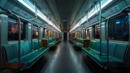 Fototapeta na wymiar The interior of the metro train compartment