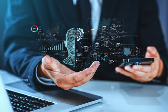 Data Ai Analysis working with robot intelligence technology  Planning Workflow Management System to make report with KPI connected to database. Corporate strategy for finance.