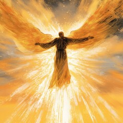 Purity shines with the golden light of an angel in heaven. Generative AI