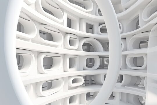 Contemporary Tranquility: Serene Circular White Building Interior with a Futuristic Twist (Generative AI)