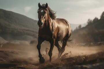 Fototapeta na wymiar Untamed equine running free in Aldudes region. Generative AI