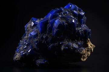 A cobalt mineral specimen on black background. Useful in construction and medicine. Generative AI
