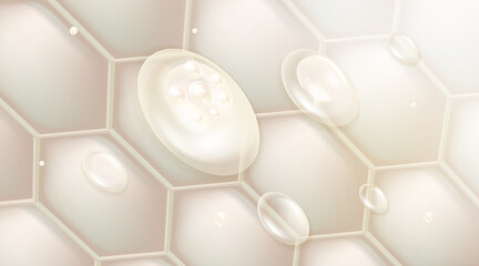 Hyaluronic acid hair and skin solutions ad, white collagen serum drop into skin cells with cosmetic advertising background ready to use, illustration vector.