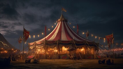 Circus encampment in the evening, generative ai