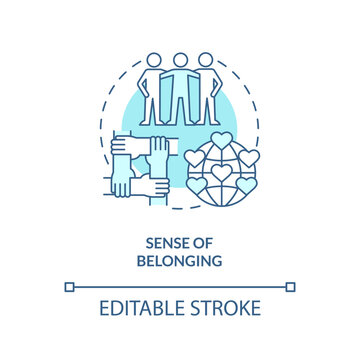 Sense of belonging turquoise concept icon. Micro community. Common goal. Interpersonal relationship. Social cohesion abstract idea thin line illustration. Isolated outline drawing. Editable stroke
