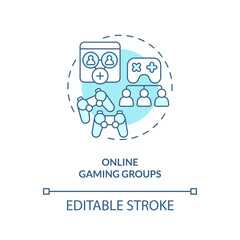 Online gaming groups turquoise concept icon. Cyber sport. Play together. Video game. Social engagement. People community abstract idea thin line illustration. Isolated outline drawing. Editable stroke