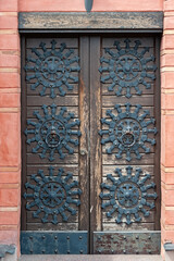 Antique wooden door of Golden Gates in Kyiv Ukraine