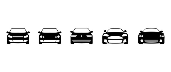 Simple car icon collection isolated on a white background. Front view symbol cars sharing or delivery  icons. Flat  vector illustration.