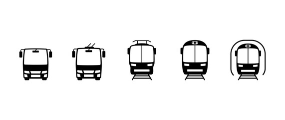 Simple car icon collection isolated on a white background. Front view symbol cars sharing or delivery  icons. Flat  vector illustration.