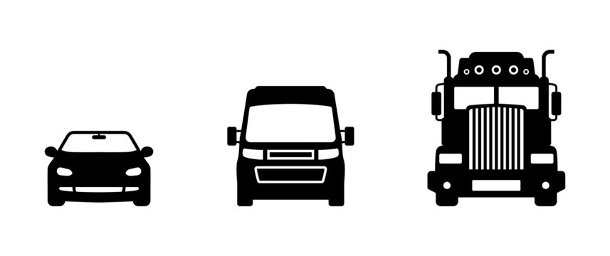 Simple car icon collection isolated on a white background. Front view symbol cars sharing or delivery  icons. Flat  vector illustration.