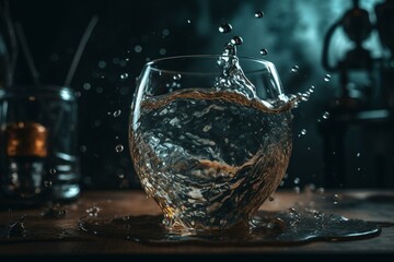 Clear water with effervescence when poured. Generative AI