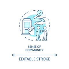 Sense of community turquoise concept icon. Shared housing. Living together. Support network. Connecting people abstract idea thin line illustration. Isolated outline drawing. Editable stroke