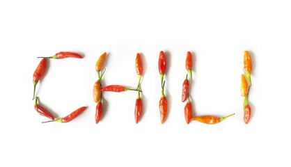 Cabe cabai rawit merah or Red cayenne pepper or Red hot chili pepper isolated on white background. Indonesian red chili chilli can be used with various dishes, cooking ingredients, and chili sauce