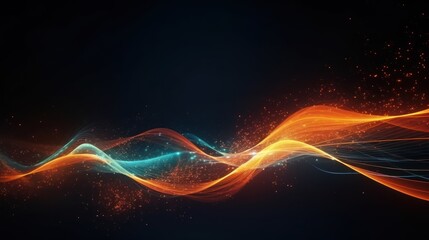 Abstract futuristic background with orange and blue glowing neon moving high speed wave lines and bokeh lights. Visualization of sound waves. Data transfer concept. Fantastic wallpaper. Generative AI