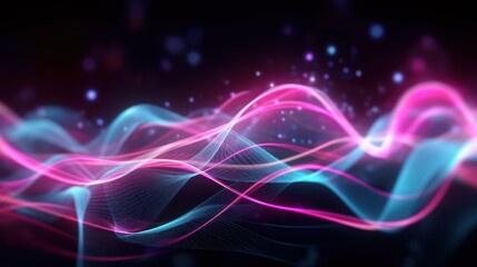 Fototapeta premium Abstract futuristic background with pink and blue glowing neon moving high speed wave lines and bokeh lights. Visualization of sound waves. Data transfer concept. Fantastic wallpaper. Generative AI