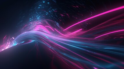 Fototapeta na wymiar Abstract futuristic background with pink and blue glowing neon moving high speed wave lines and bokeh lights. Visualization of sound waves. Data transfer concept. Fantastic wallpaper. Generative AI