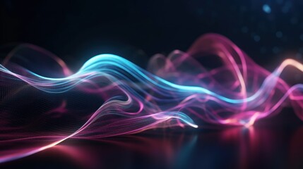 Fototapeta premium Abstract futuristic background with pink and blue glowing neon moving high speed wave lines and bokeh lights. Visualization of sound waves. Data transfer concept. Fantastic wallpaper. Generative AI
