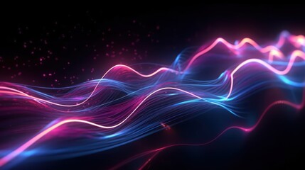 Obraz premium Abstract futuristic background with pink and blue glowing neon moving high speed wave lines and bokeh lights. Visualization of sound waves. Data transfer concept. Fantastic wallpaper. Generative AI