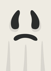Poster in form of ghost face. Halloween placard in flat style.
