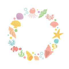 貝殻と熱帯魚のイラスト　フレーム