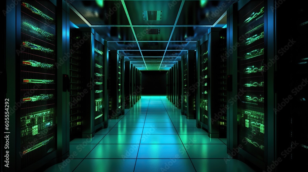Poster The Pulse of AI: Server Racks, the Unseen Powerhouse of Neural Networks, Hidden in the Depths of a Data Service Center Generative AI