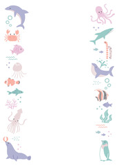 海の生き物のイラスト　フレーム