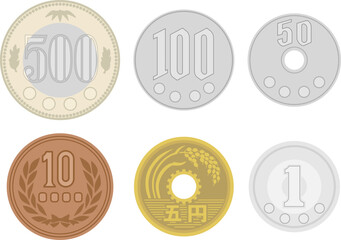 日本の硬貨　セット - obrazy, fototapety, plakaty