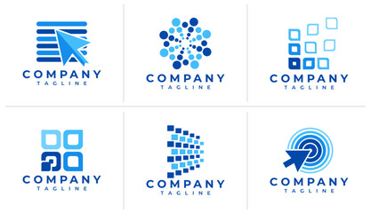 Digital pixel shape logo design set