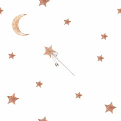 Fototapeta premium seamless pattern watercolor drawing month, stars, moon. for delicate children's fabrics and printing. enjoy.