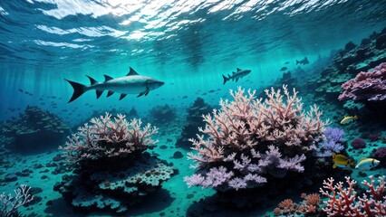 Fototapeta na wymiar a group of fish swimming in the ocean. Ai llustration. digital painting. Artificial Intelligence Artwork